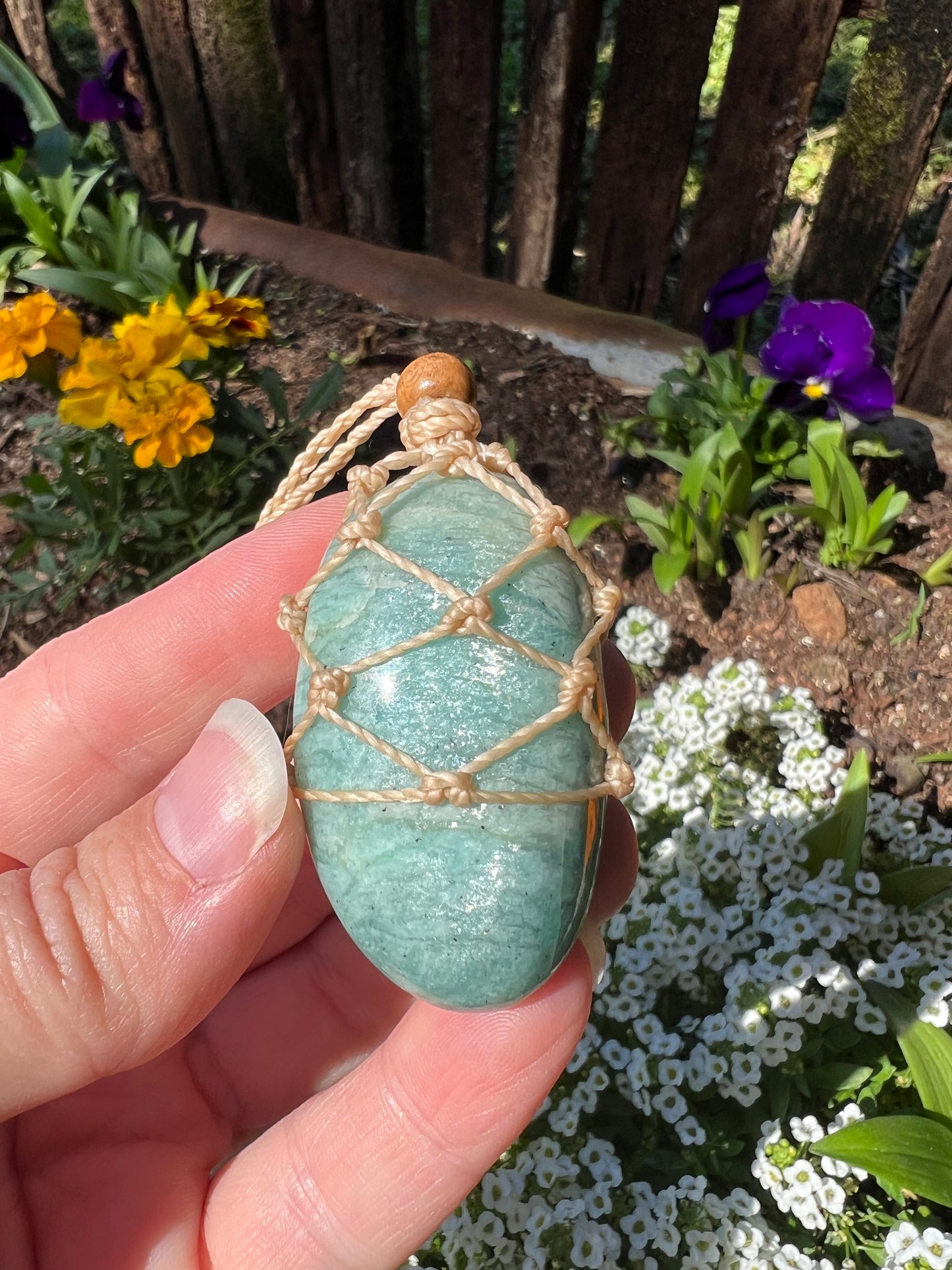 Amazonite Palm Macrame Pendant