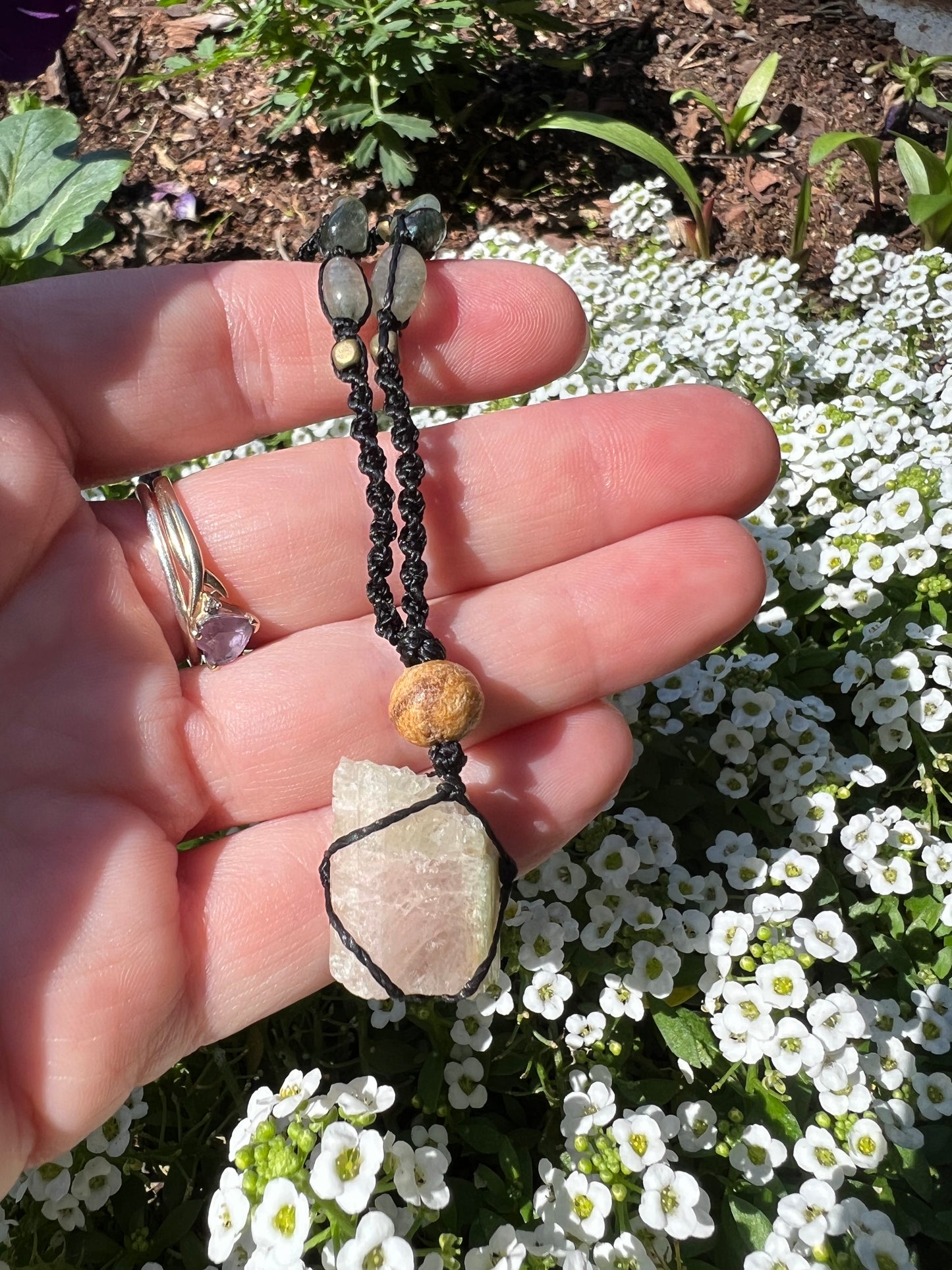 Watermelon Tourmaline Macrame Pendant