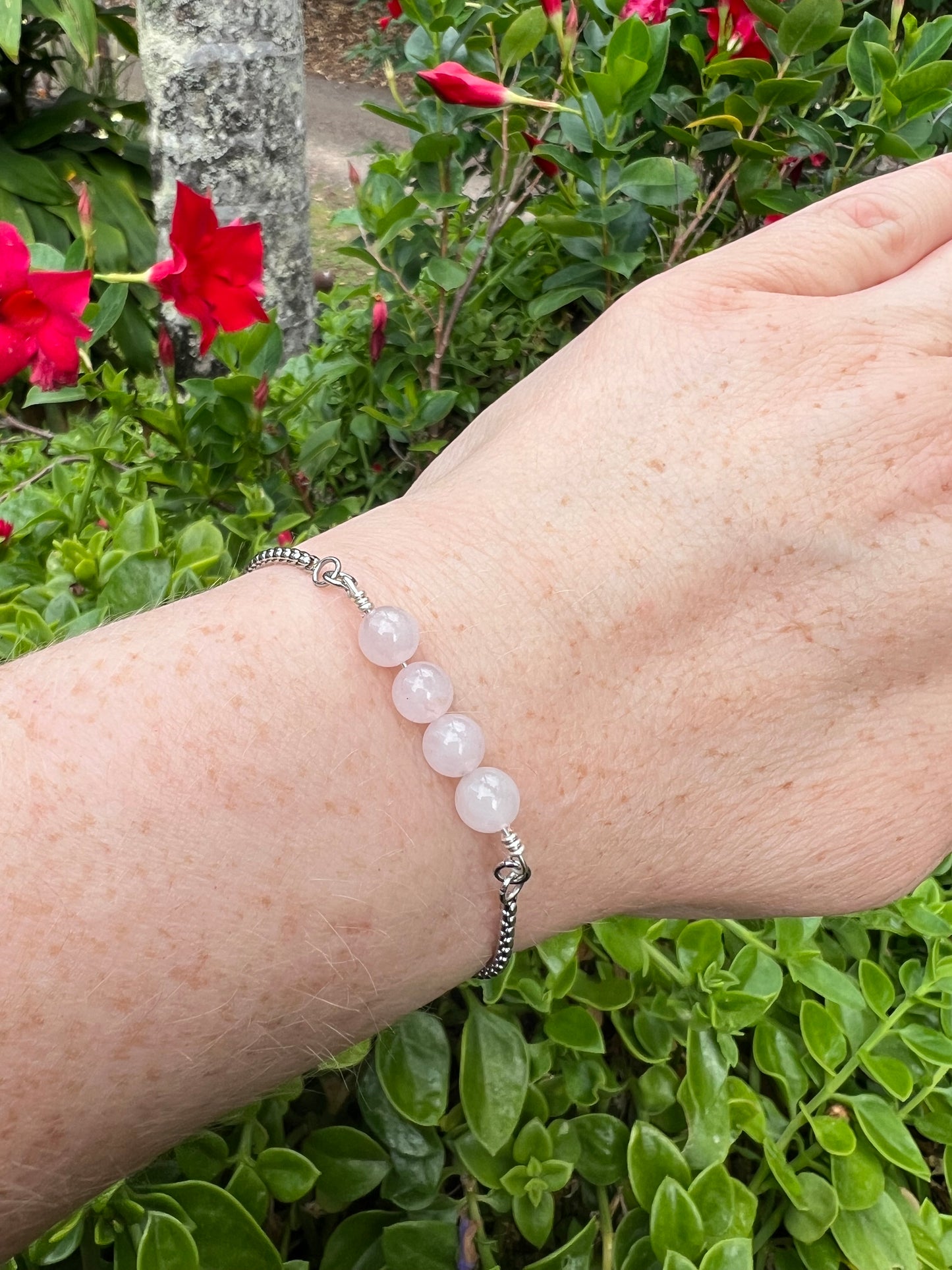 Rose Quartz Silver Bracelet