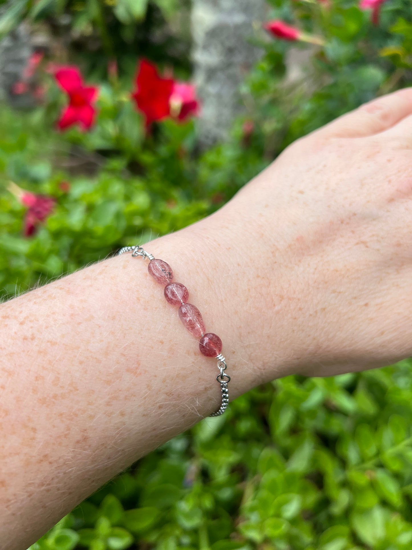 Strawberry Quartz Silver Bracelet