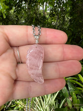 Load image into Gallery viewer, Carved Rose Quartz Angel Wing Pendant