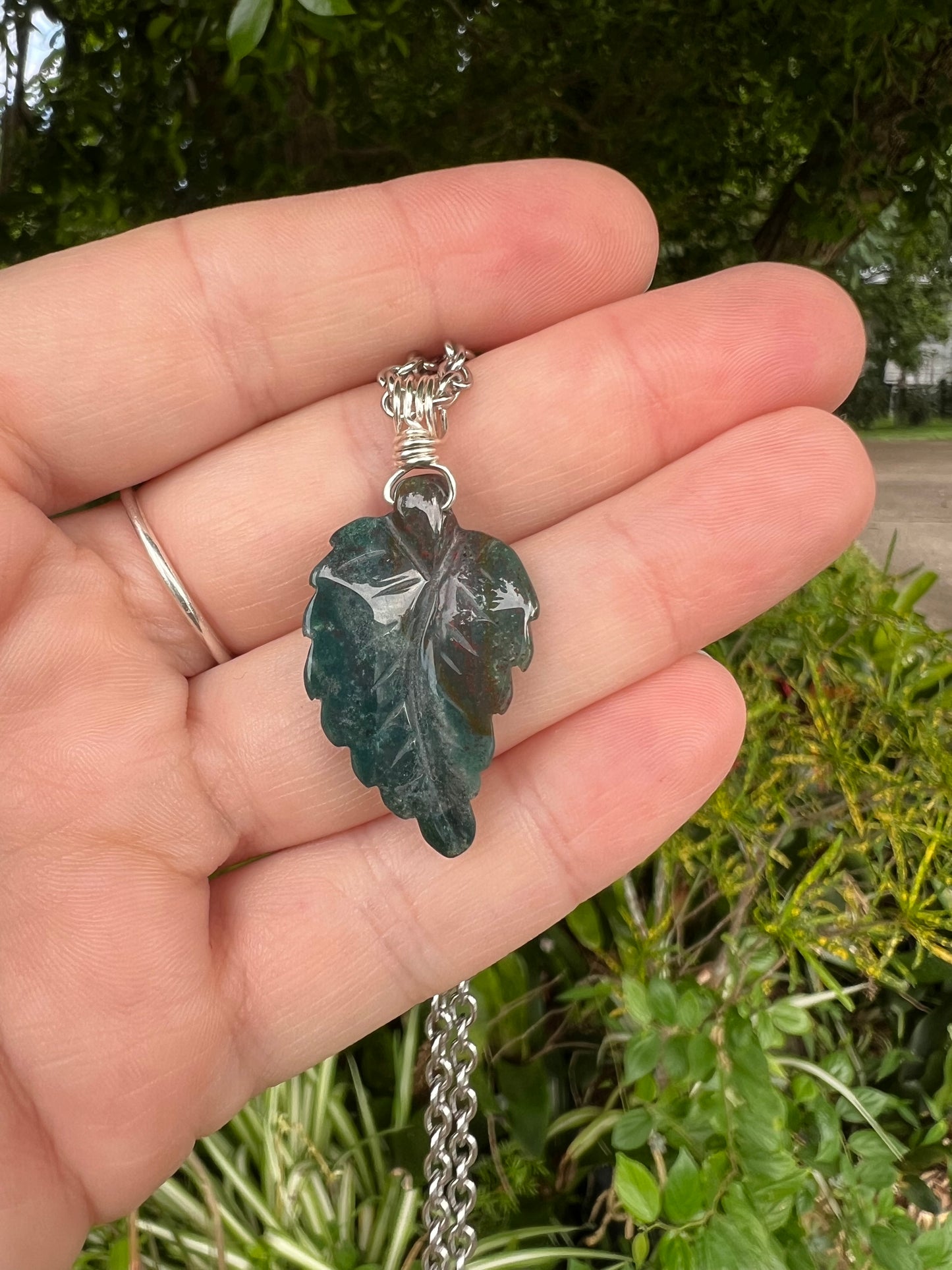 Bloodstone Leaf Pendant