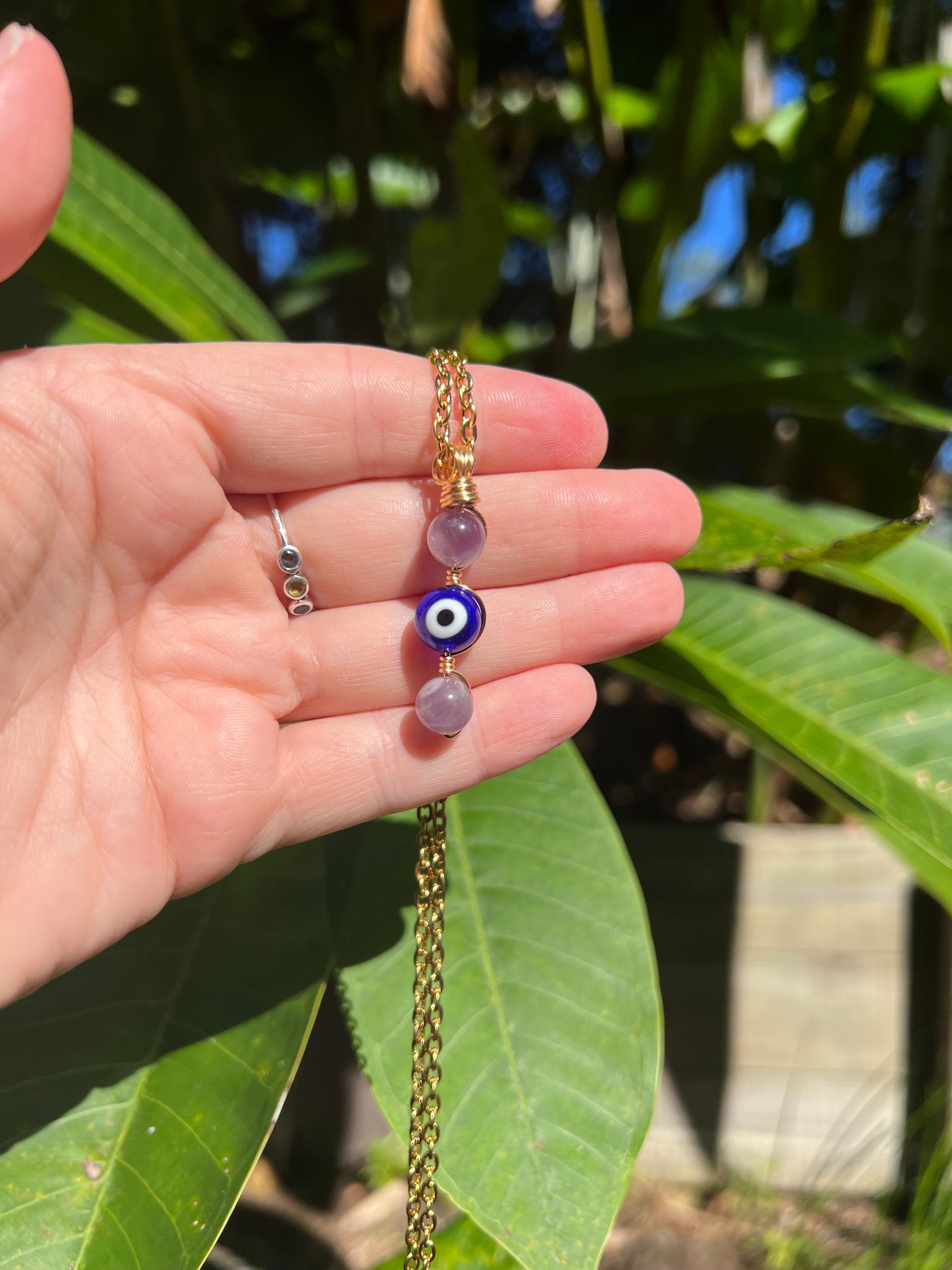 Amethyst & Evil Eye Pendant