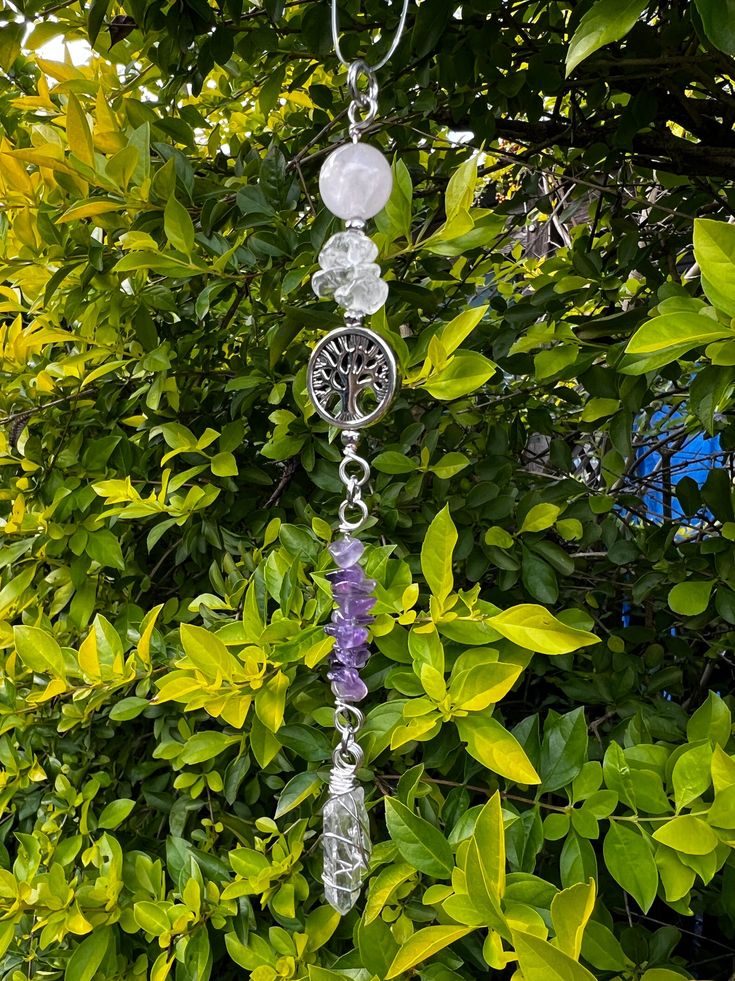 Tree of Life Suncatcher | Rose Quartz, Amethyst & Clear Quartz