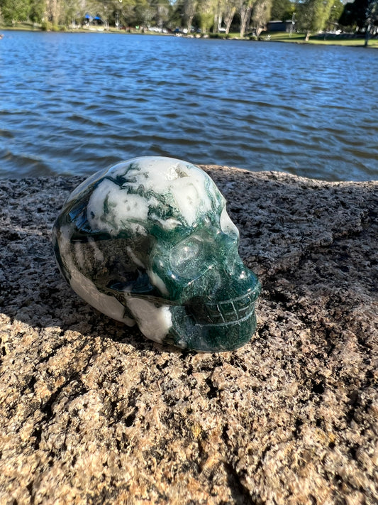 Moss Agate Skull