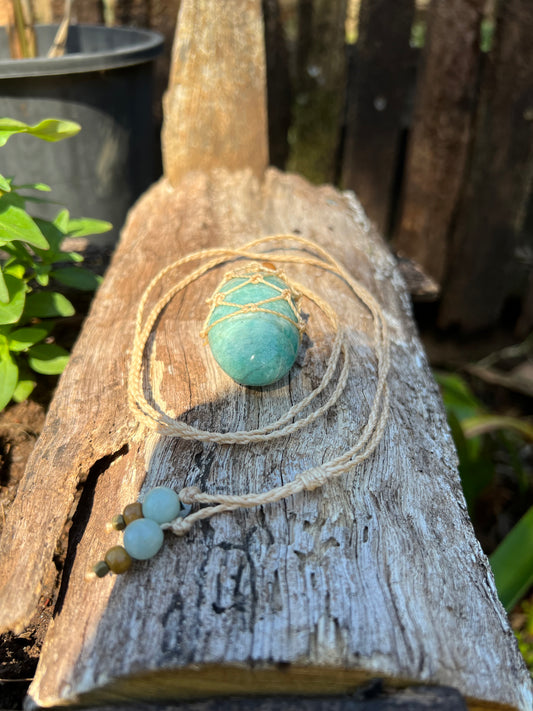 Amazonite Palm Macrame Pendant