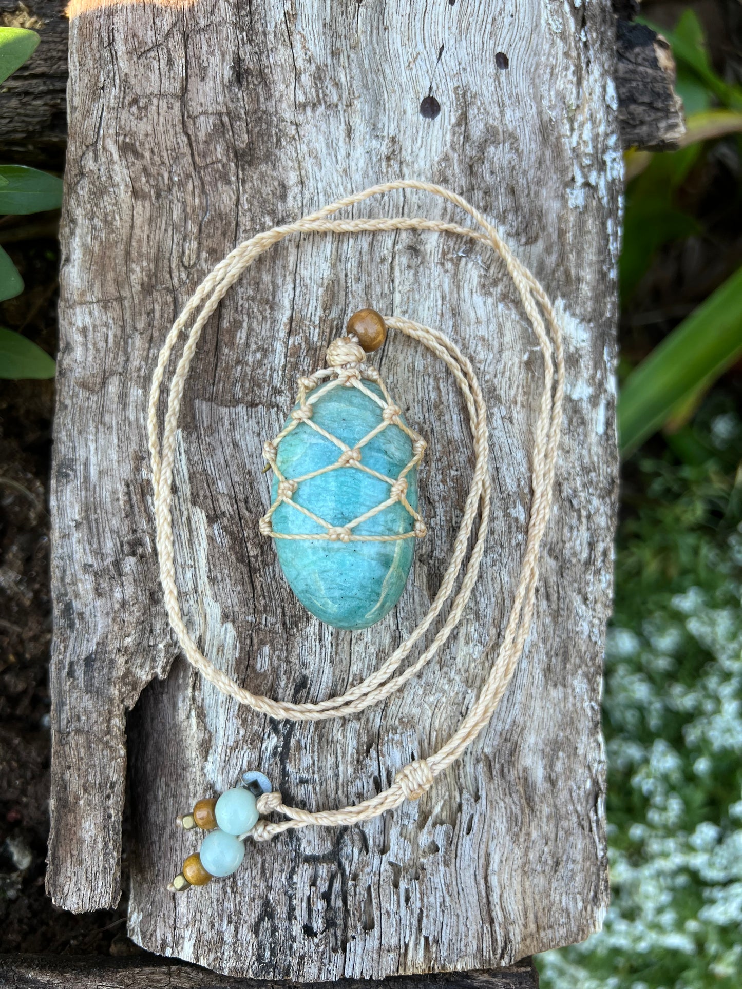 Amazonite Palm Macrame Pendant