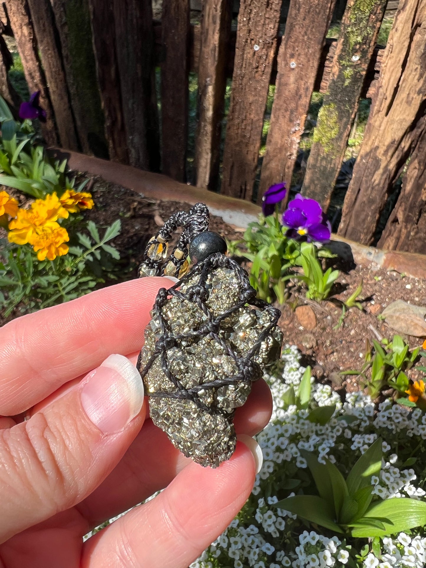 Pyrite Macrame Pendant