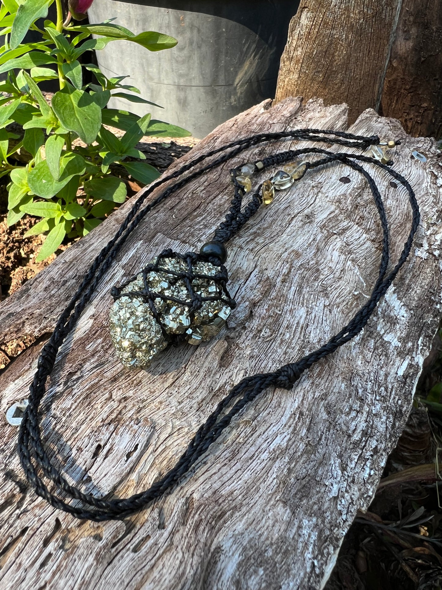Pyrite Macrame Pendant