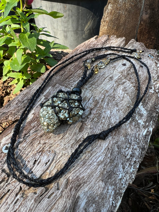 Pyrite Macrame Pendant
