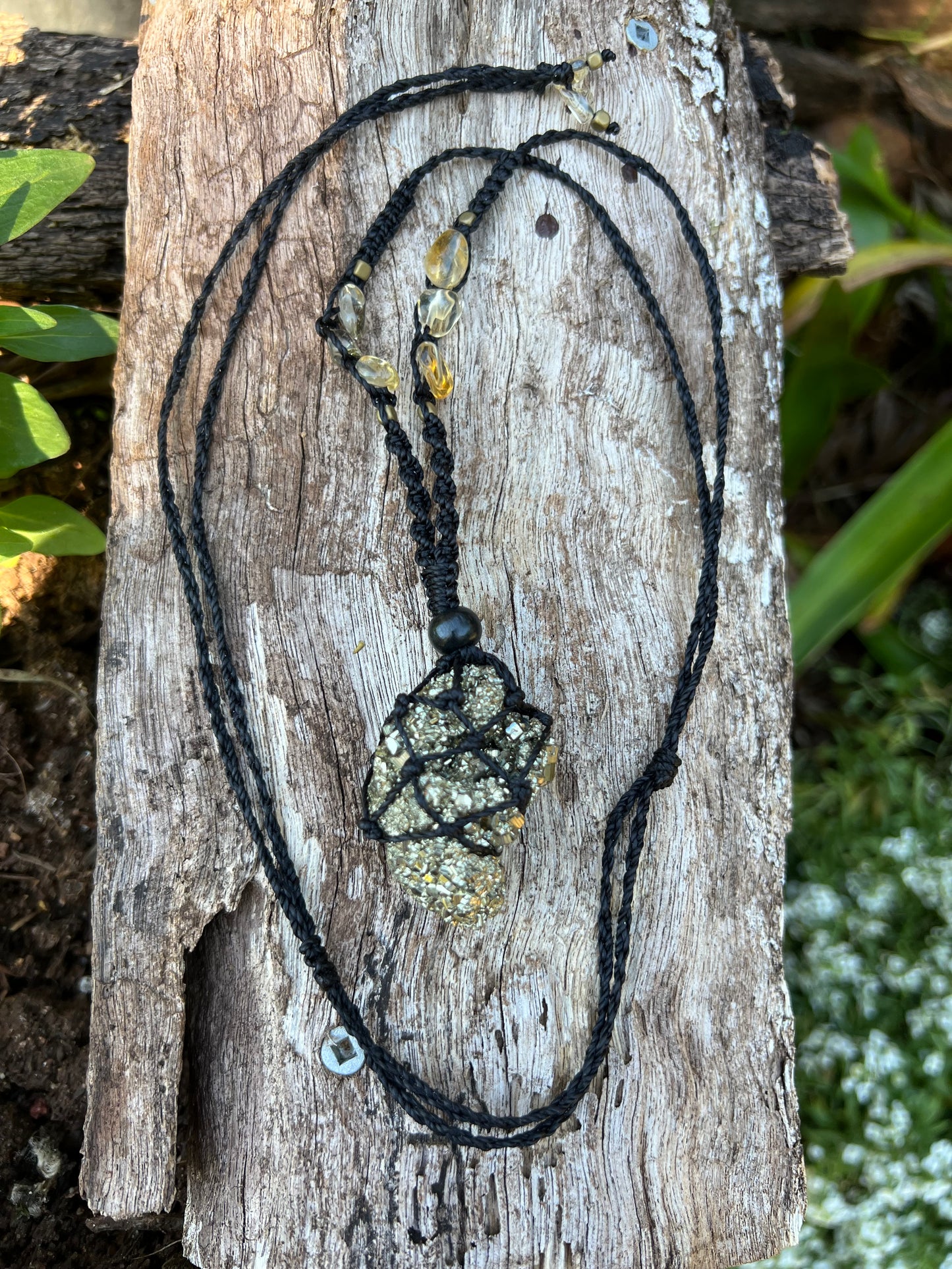 Pyrite Macrame Pendant