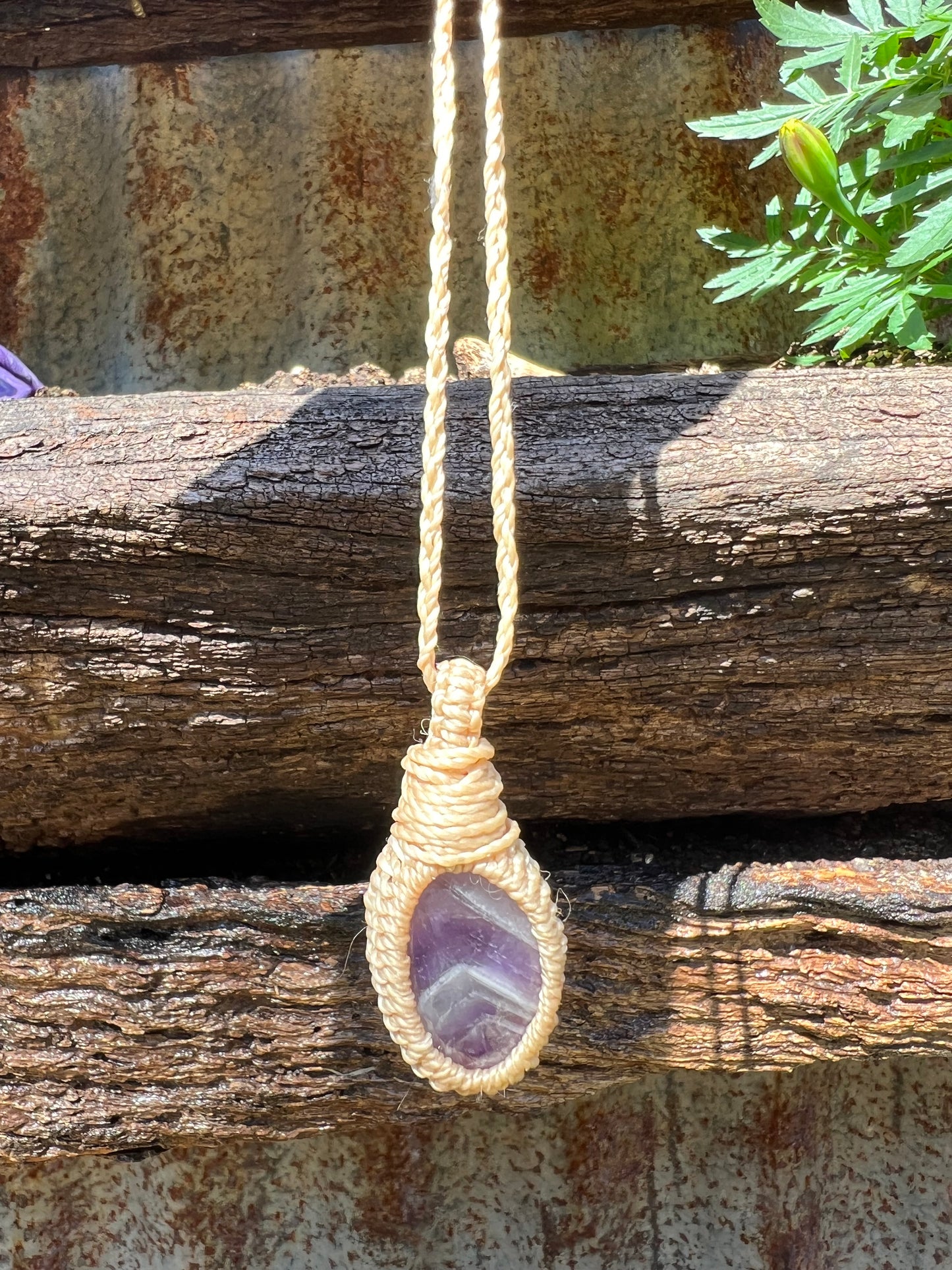 Chevron Amethyst Macrame Pendant