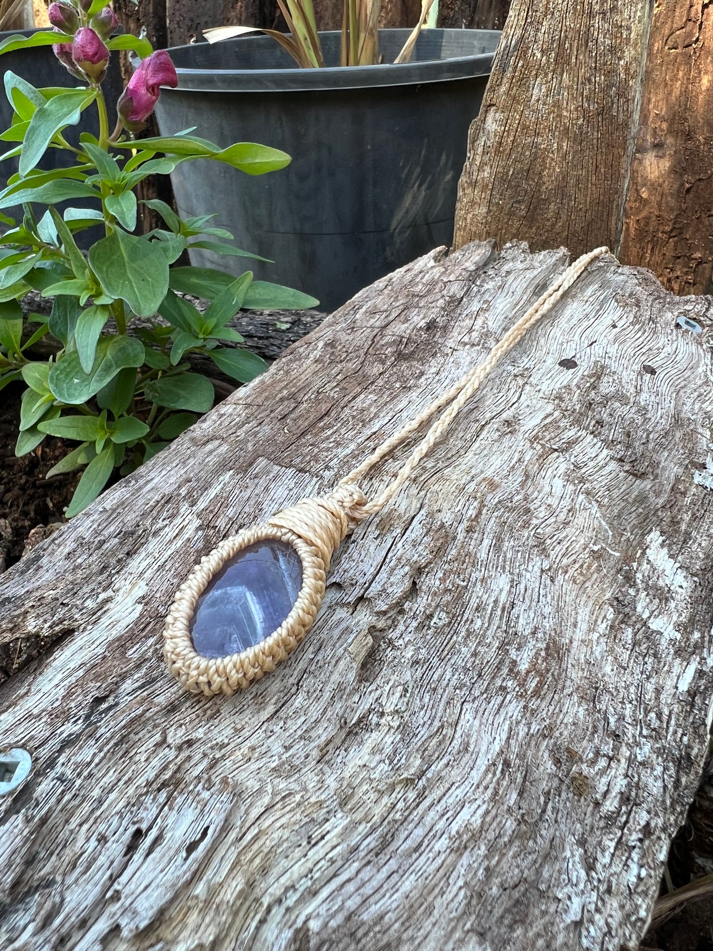 Chevron Amethyst Macrame Pendant