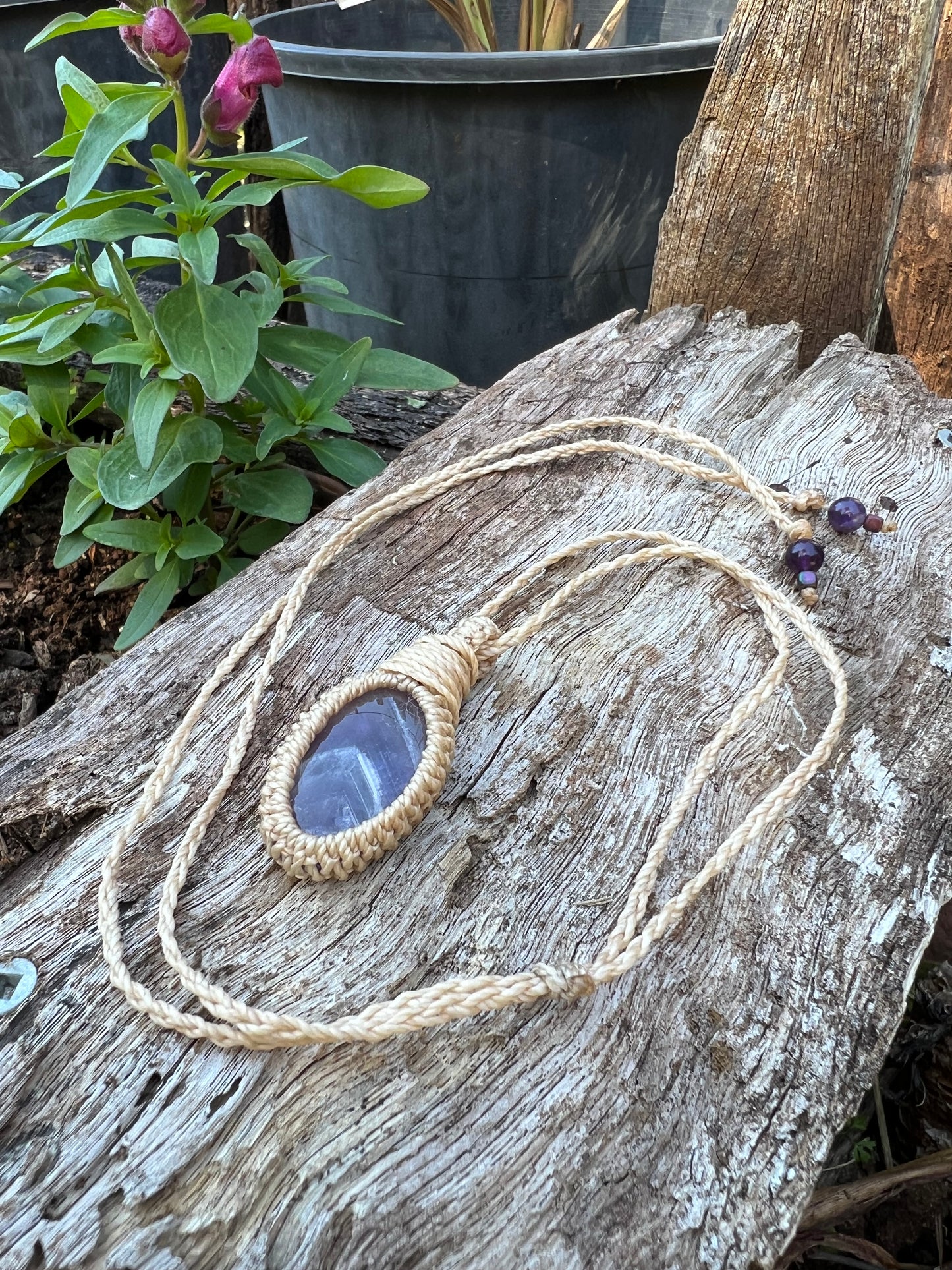 Chevron Amethyst Macrame Pendant
