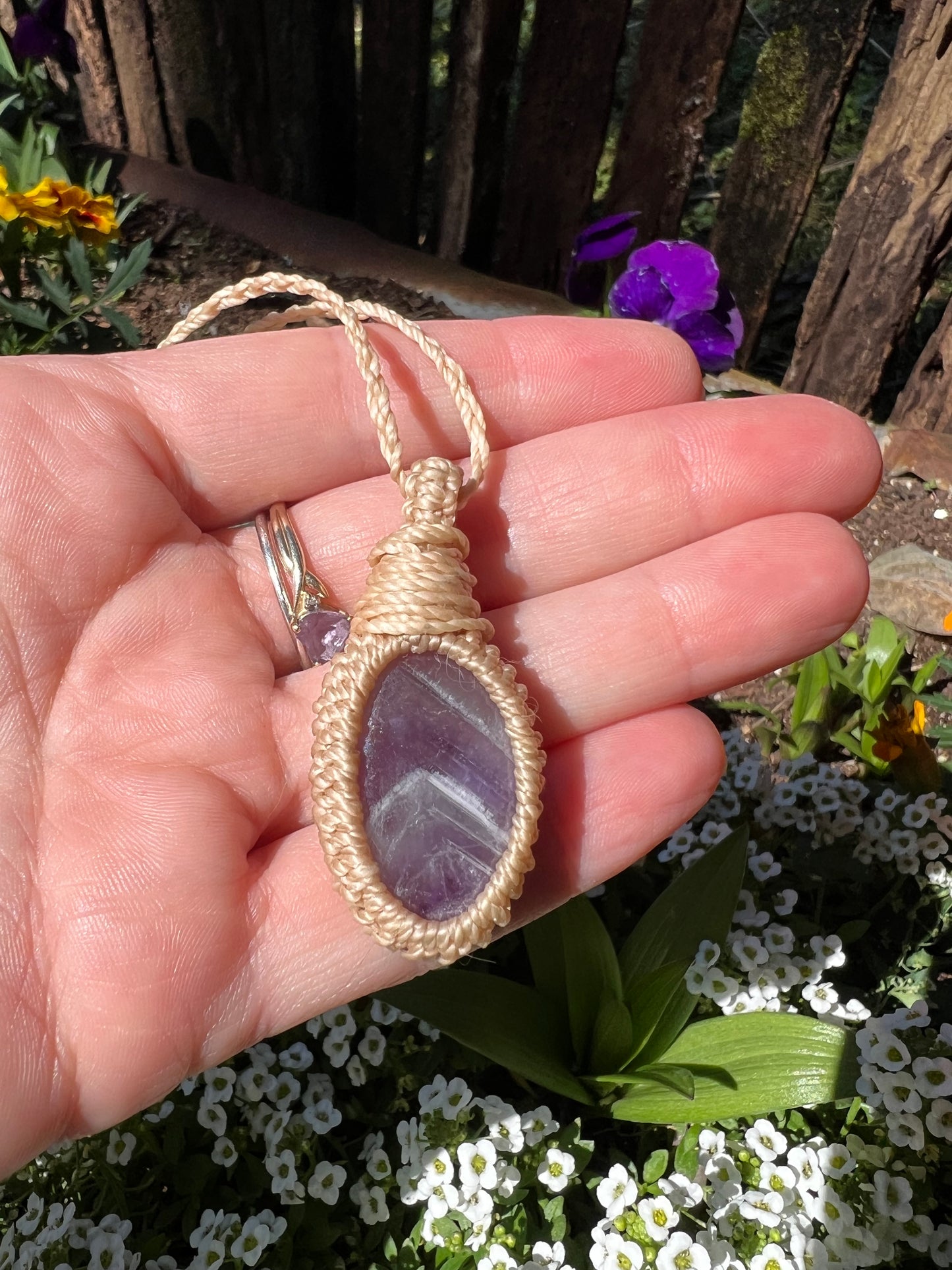 Chevron Amethyst Macrame Pendant
