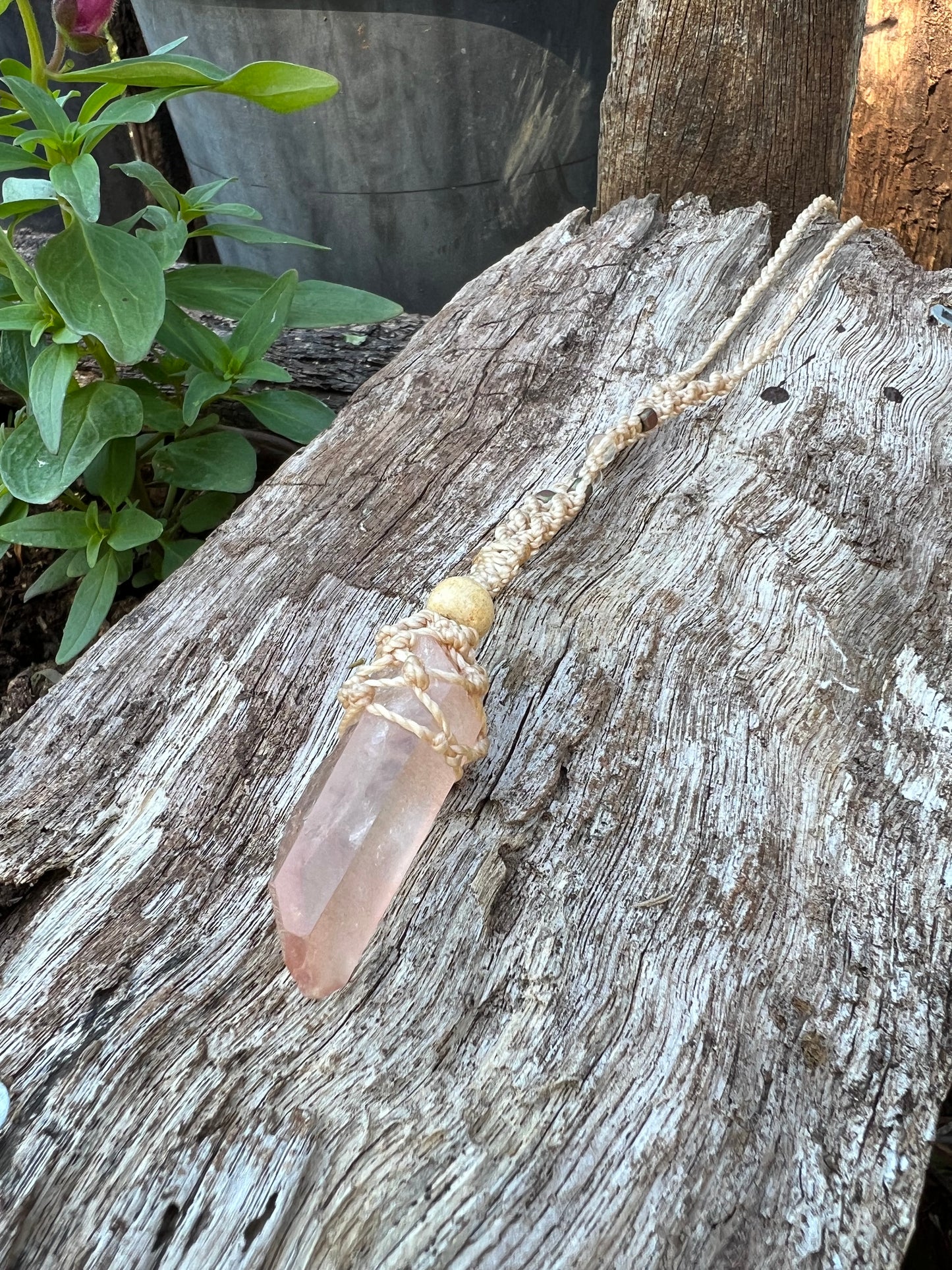 Scarlet Temple Lemurian Quartz Macrame Pendant