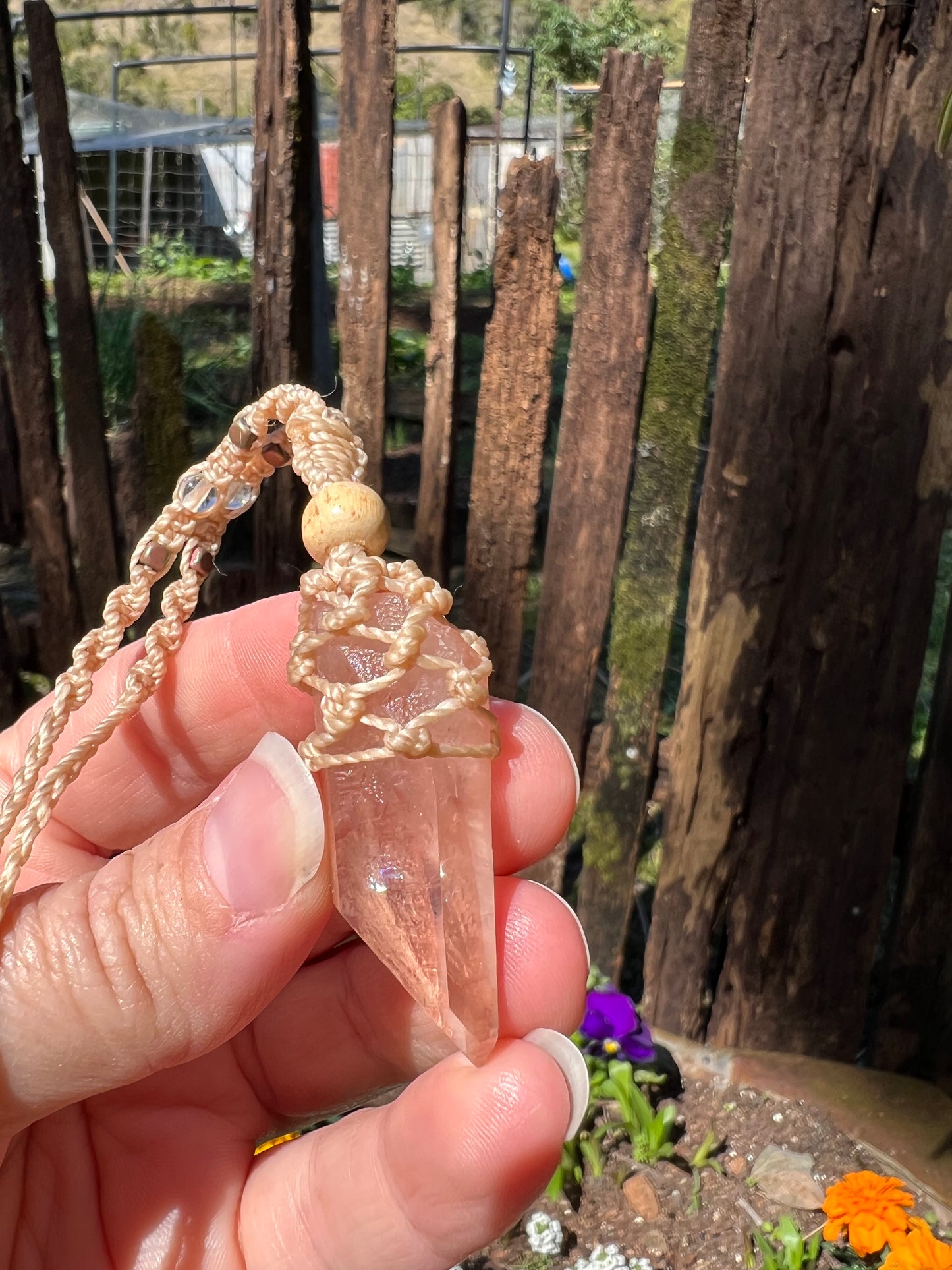 Scarlet Temple Lemurian Quartz Macrame Pendant