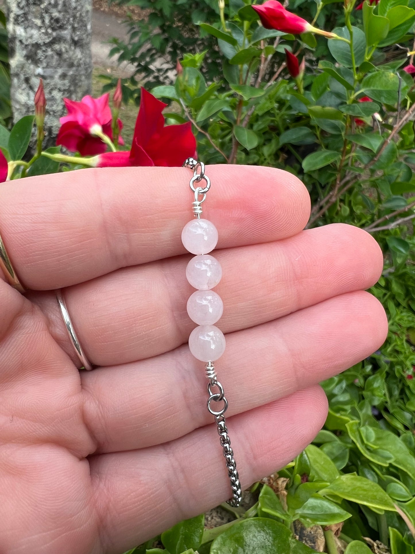Rose Quartz Silver Bracelet