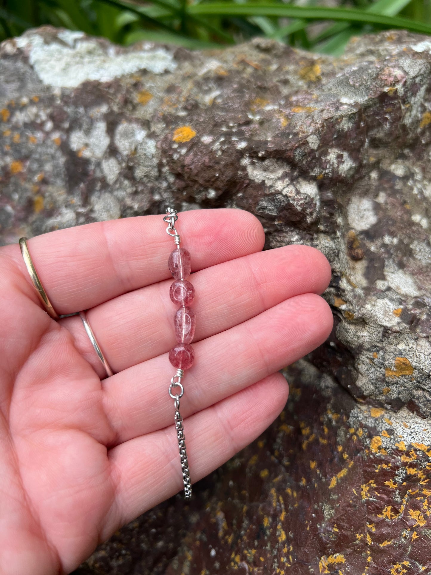 Strawberry Quartz Silver Bracelet