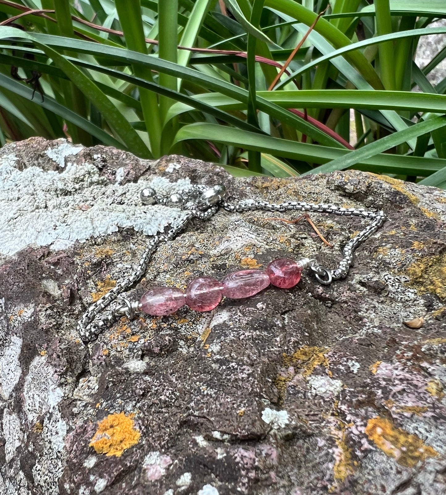 Strawberry Quartz Silver Bracelet