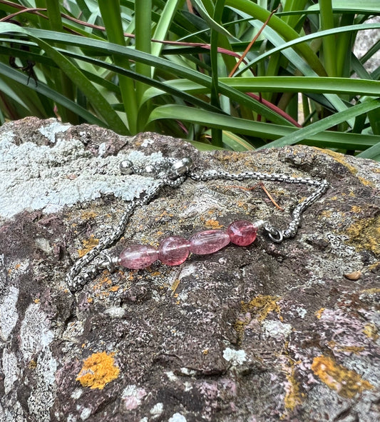 Strawberry Quartz Silver Bracelet