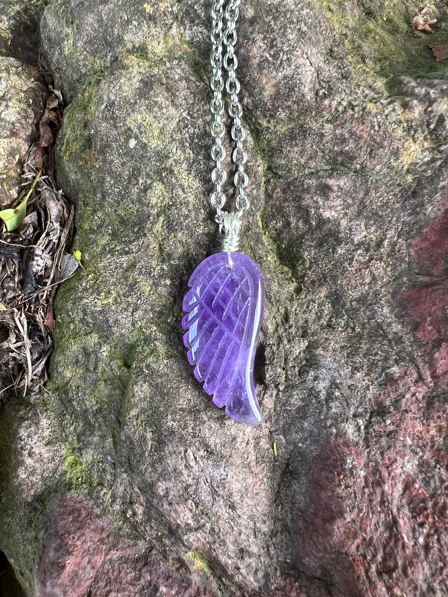 Carved Amethyst Angel Wing Pendant