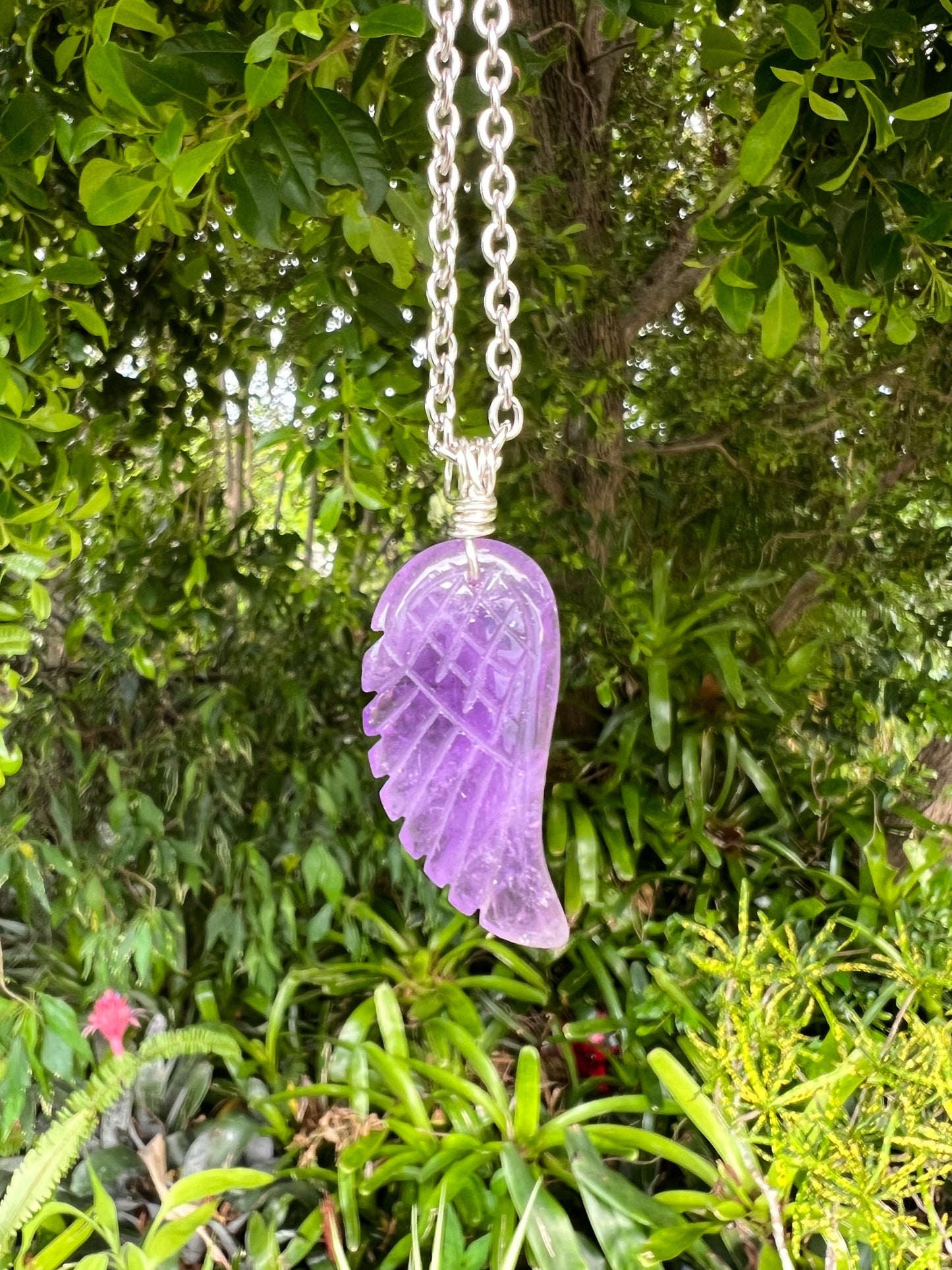 Carved Amethyst Angel Wing Pendant
