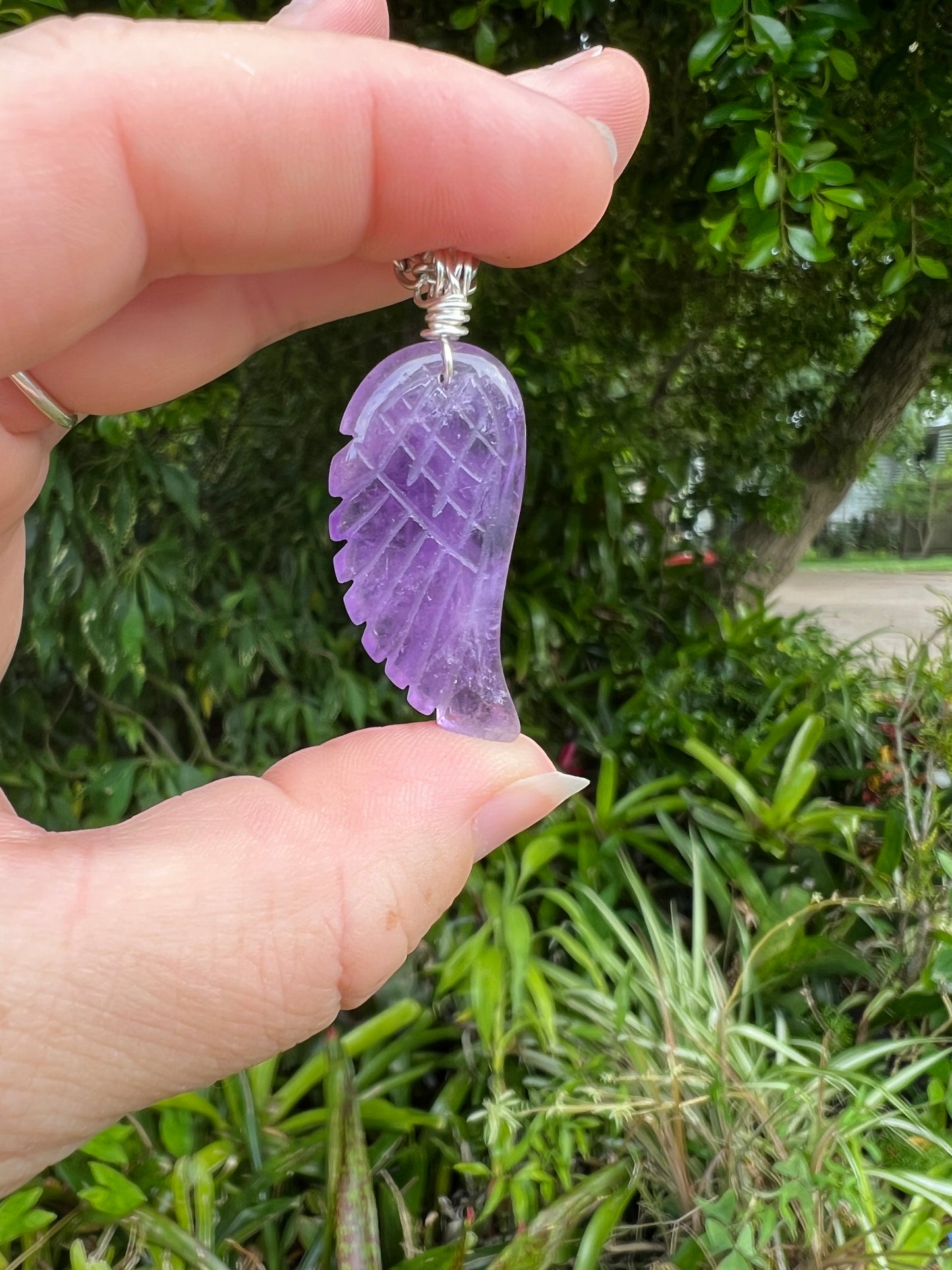 Carved Amethyst Angel Wing Pendant