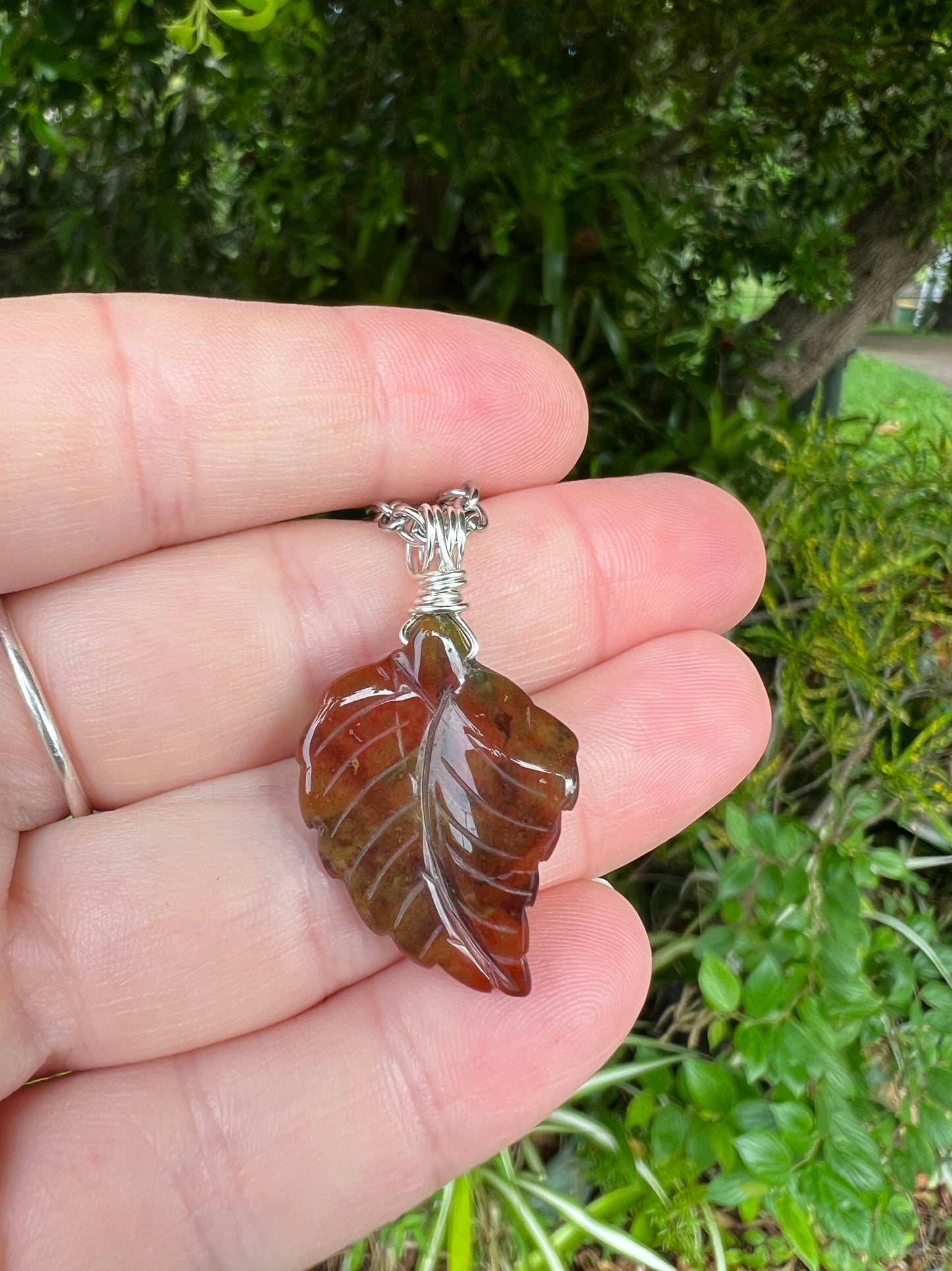 Bloodstone Leaf Pendant
