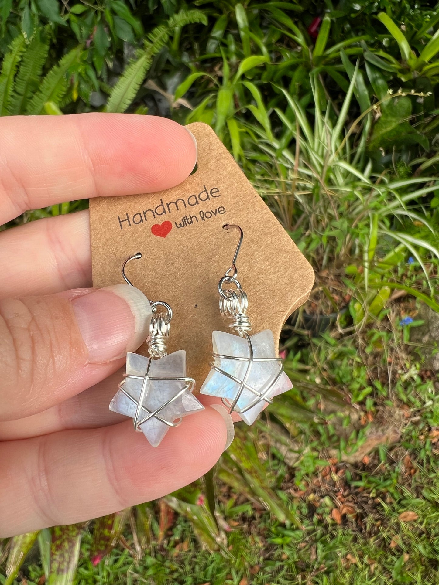 Rainbow Moonstone Star Earrings