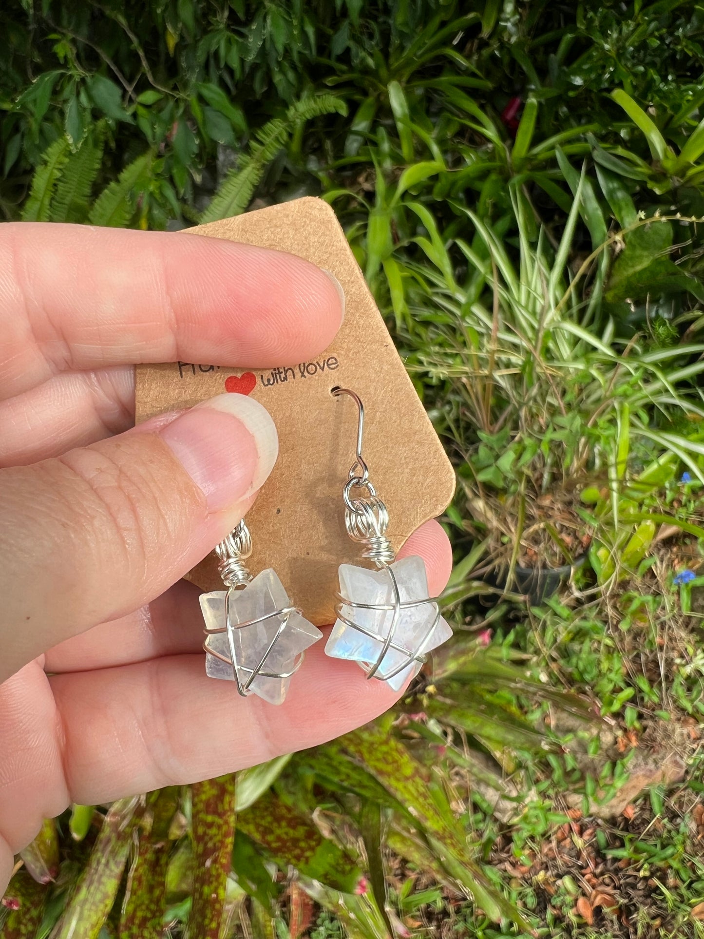 Rainbow Moonstone Star Earrings