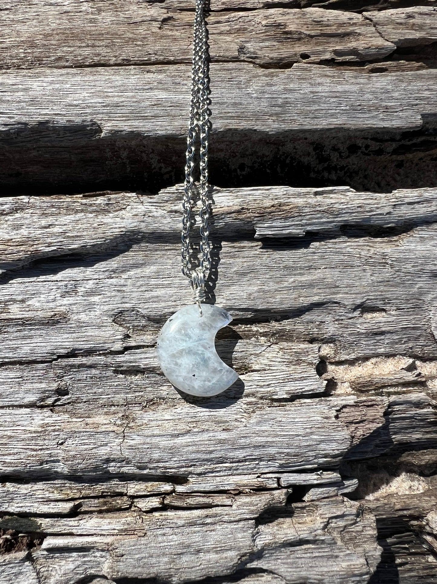 Stunning Rainbow Moonstone Moon Pendant