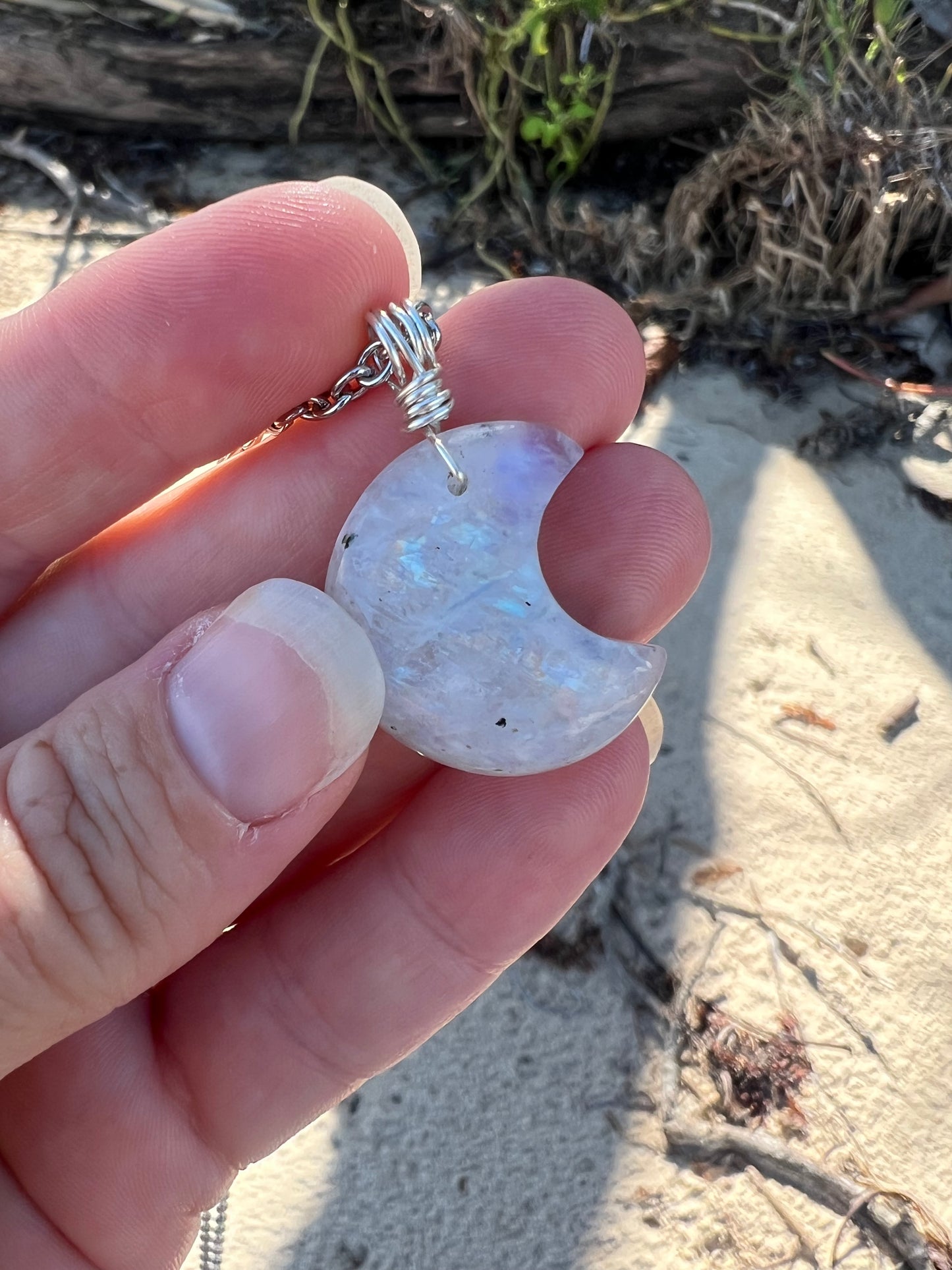 Stunning Rainbow Moonstone Moon Pendant