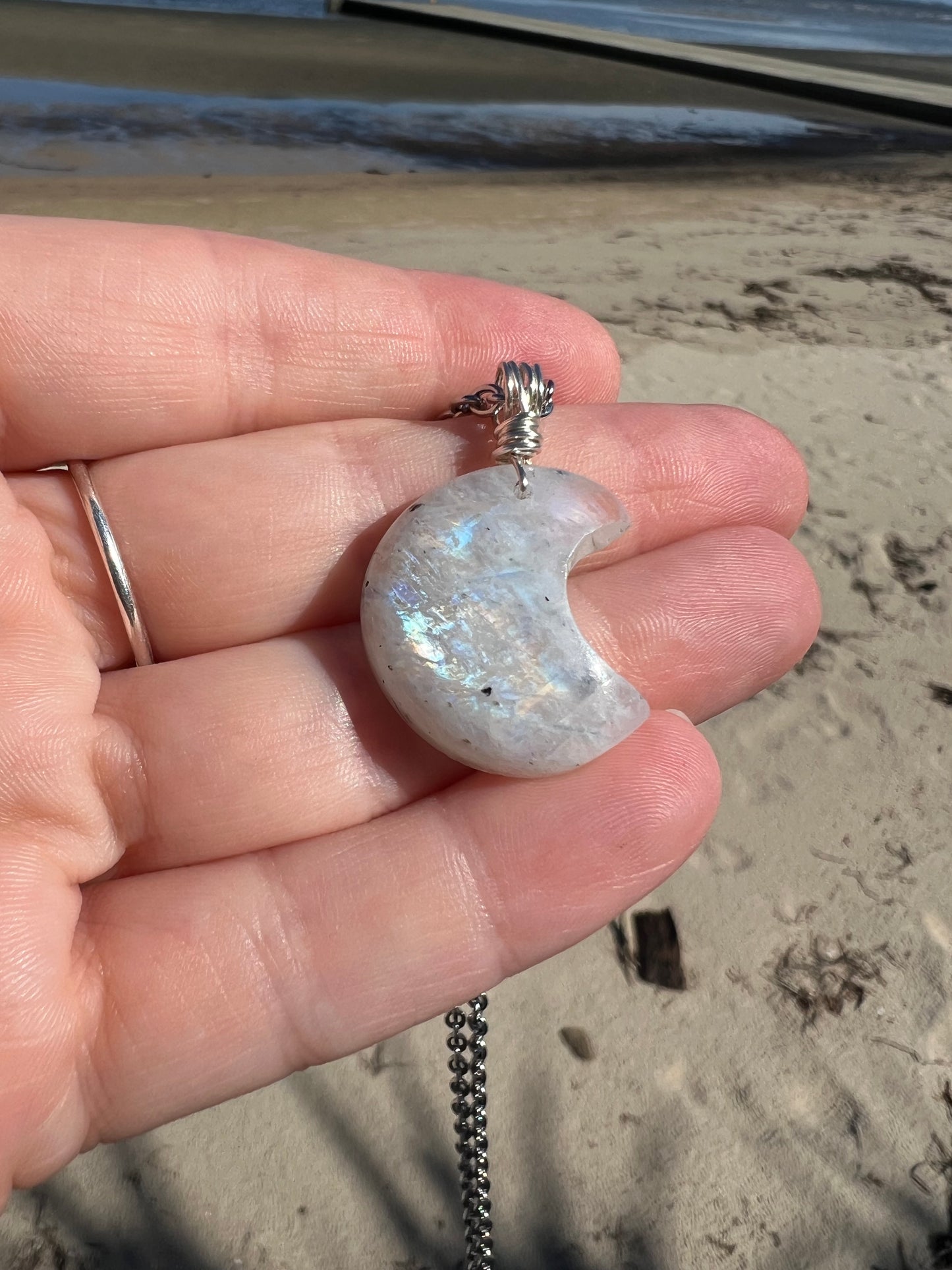 Stunning Rainbow Moonstone Moon Pendant