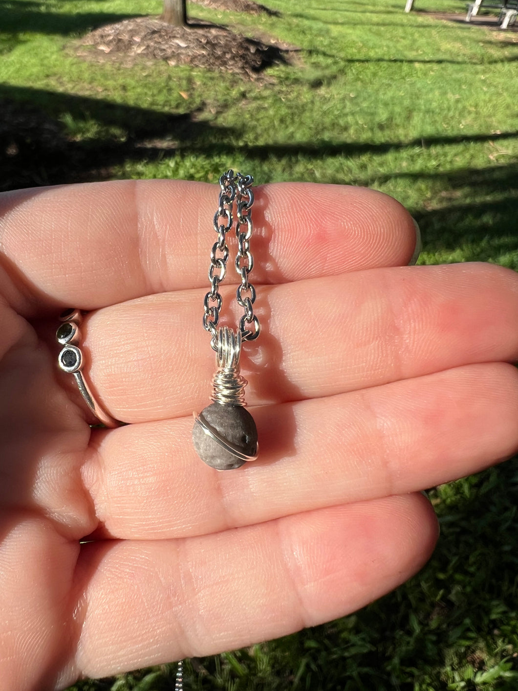 Hand Carved Natural Silver Obsidian Meteorite Moon Pendant