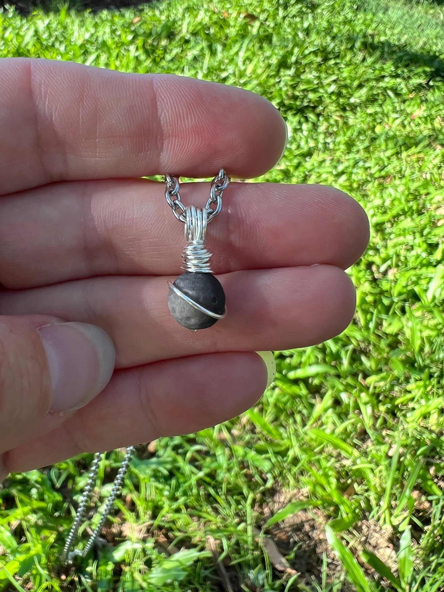 Hand Carved Natural Silver Obsidian Meteorite Moon Pendant