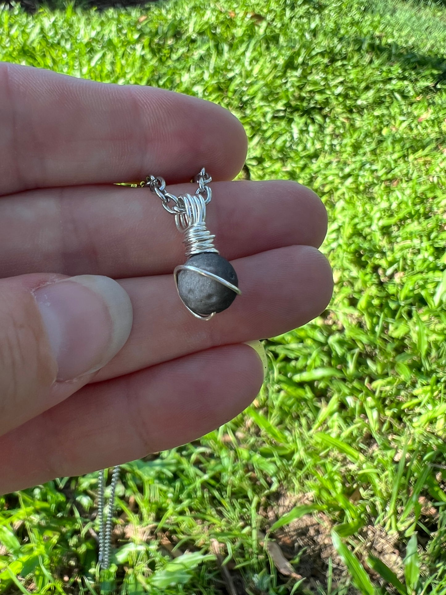 Hand Carved Natural Silver Obsidian Meteorite Moon Pendant