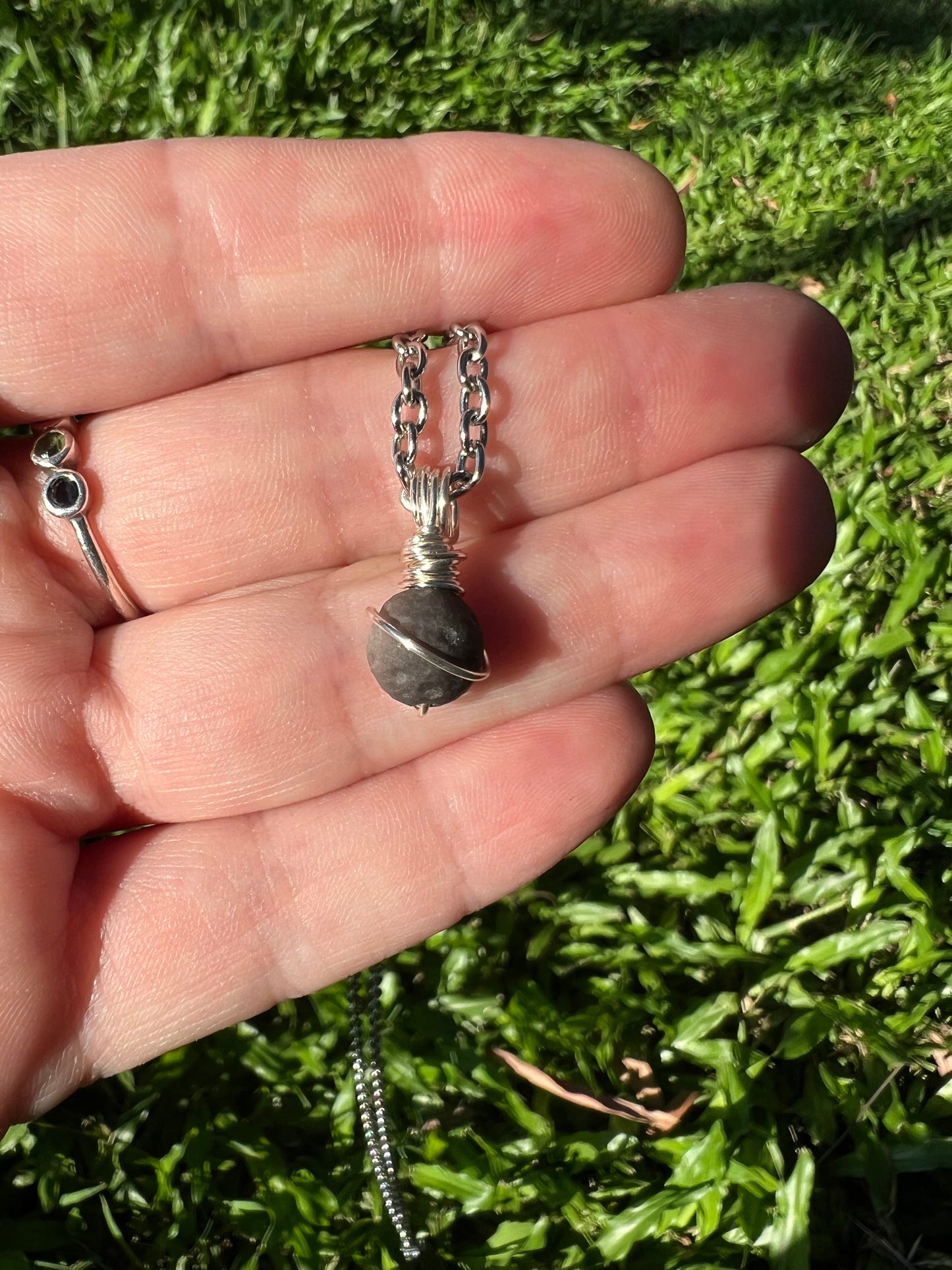 Hand Carved Natural Silver Obsidian Meteorite Moon Pendant