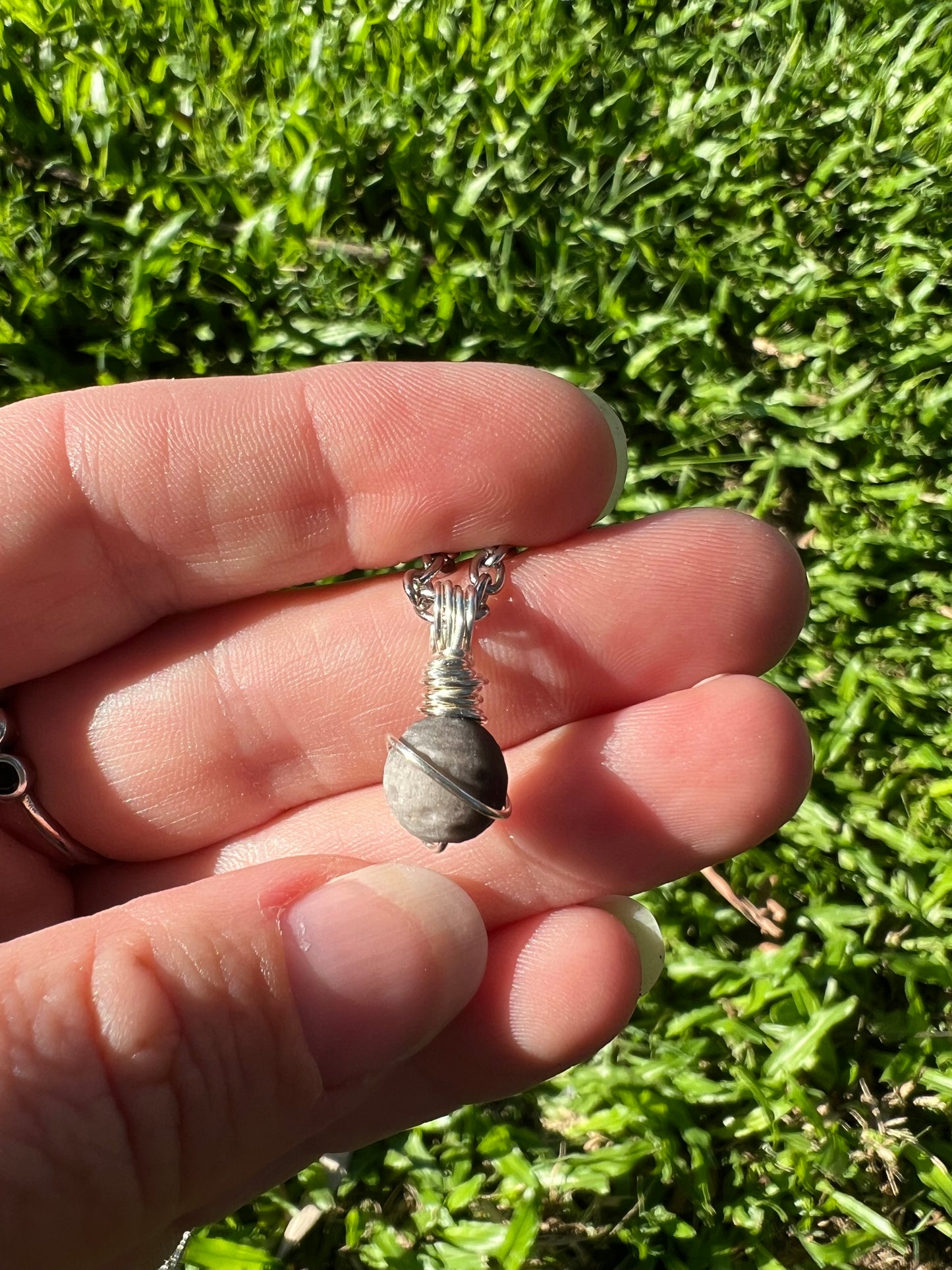 Hand Carved Natural Silver Obsidian Meteorite Moon Pendant