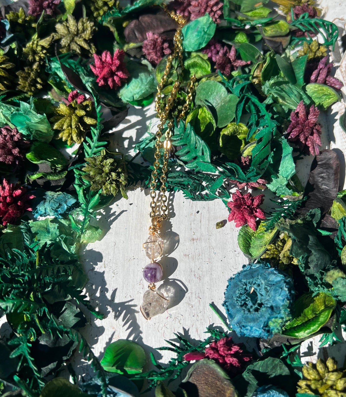 Herkimer Diamond & Amethyst Pendant