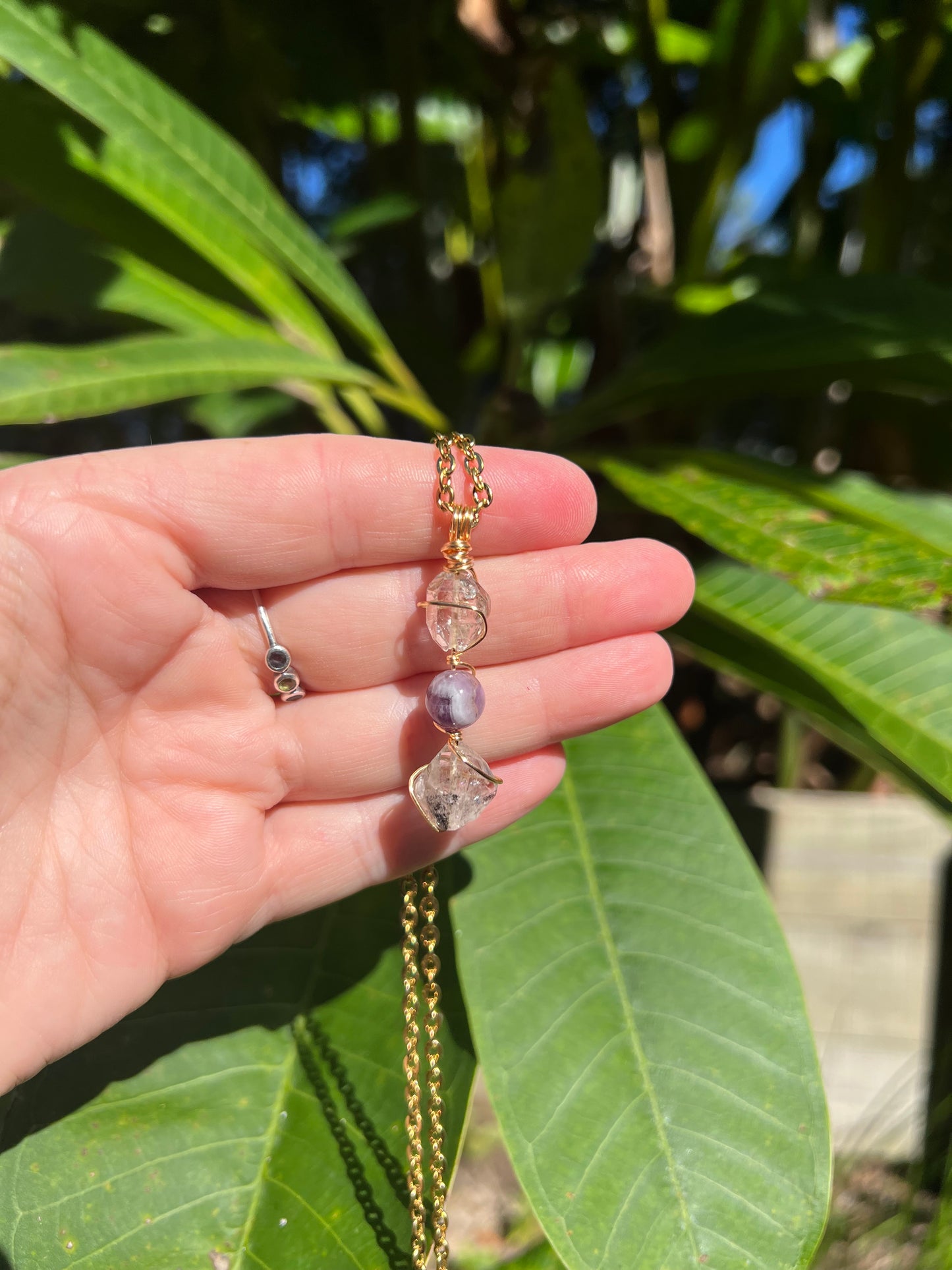 Herkimer Diamond & Amethyst Pendant