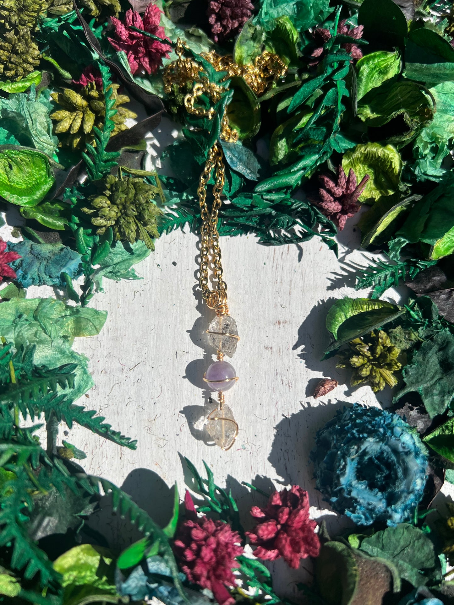 Herkimer Diamond & Amethyst Pendant