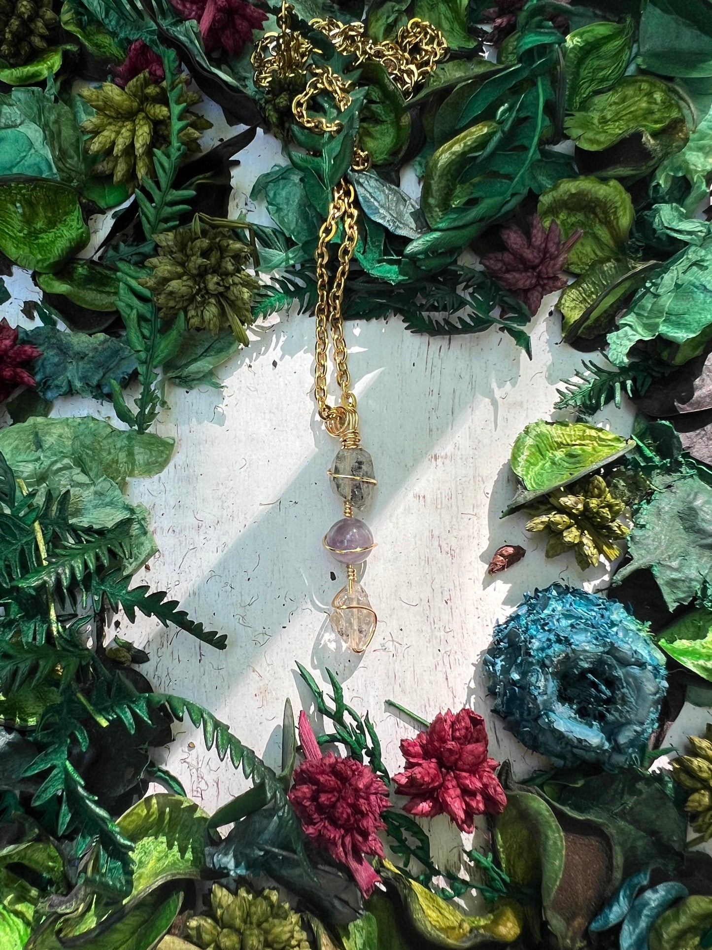 Herkimer Diamond & Amethyst Pendant