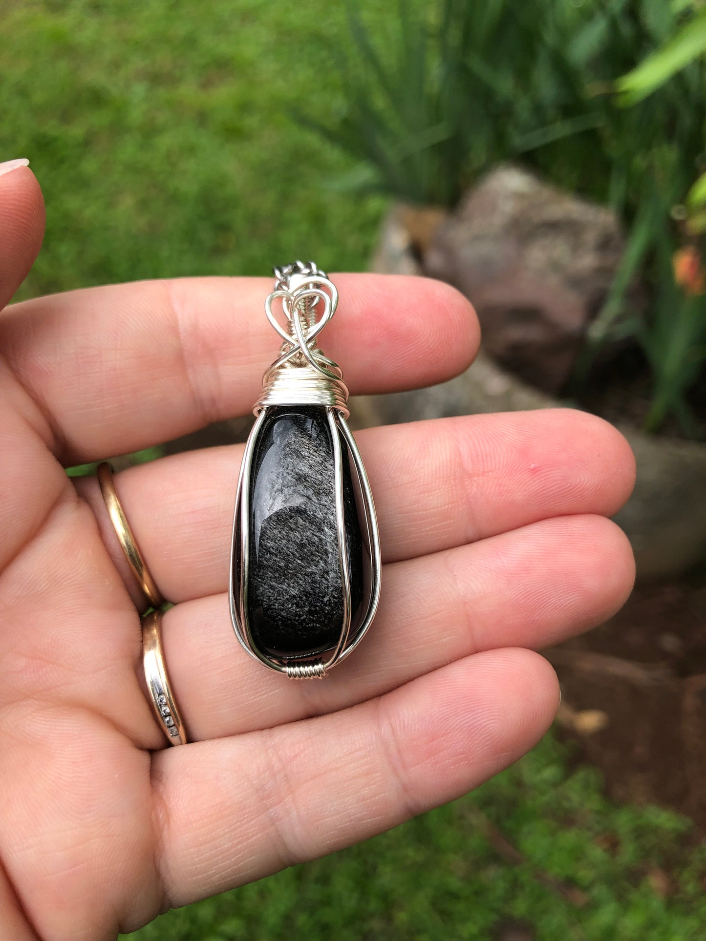 Silver Sheen Obsidian Pendant