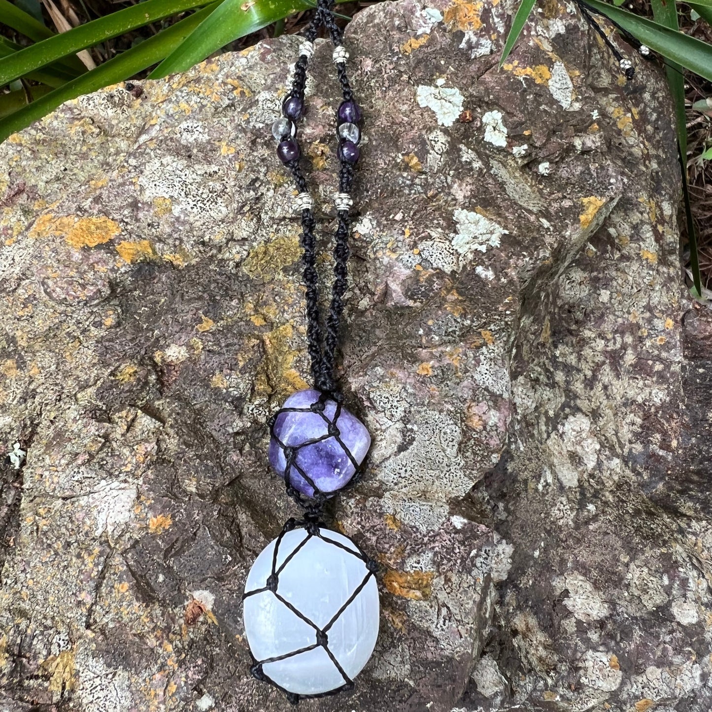 Selenite & Lepidolite Pendant